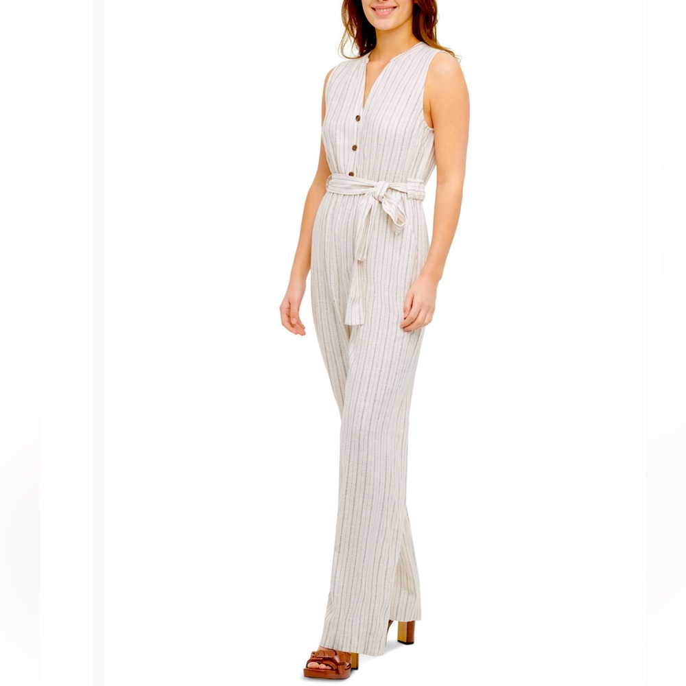 Calvin Klein Striped Sleeveless Jumpsuit Size 10 Women’s Pre-Owned V-Neck